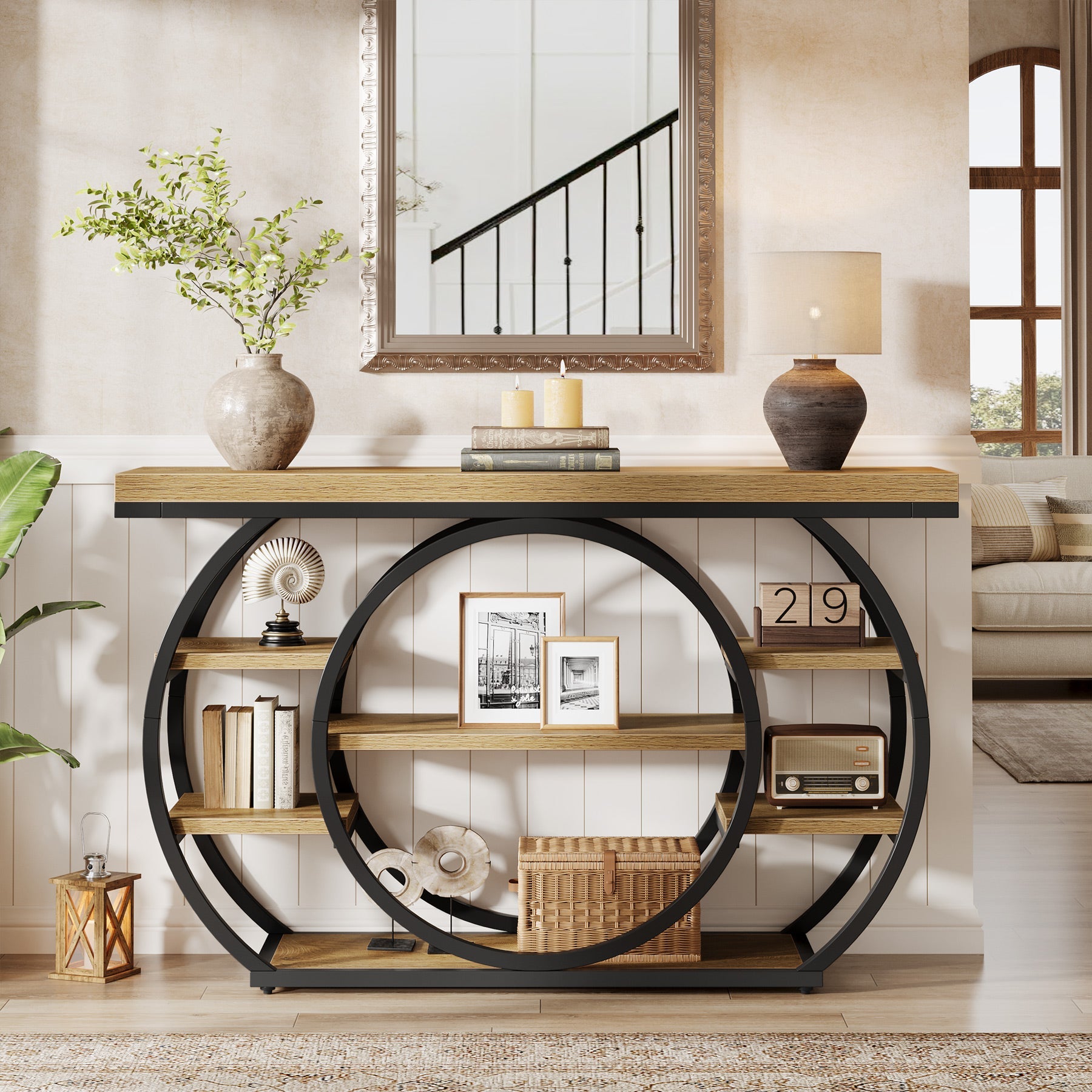 Tribesigns Console van 120 cm, Industriële 5-laagse salontafel met metalen frame