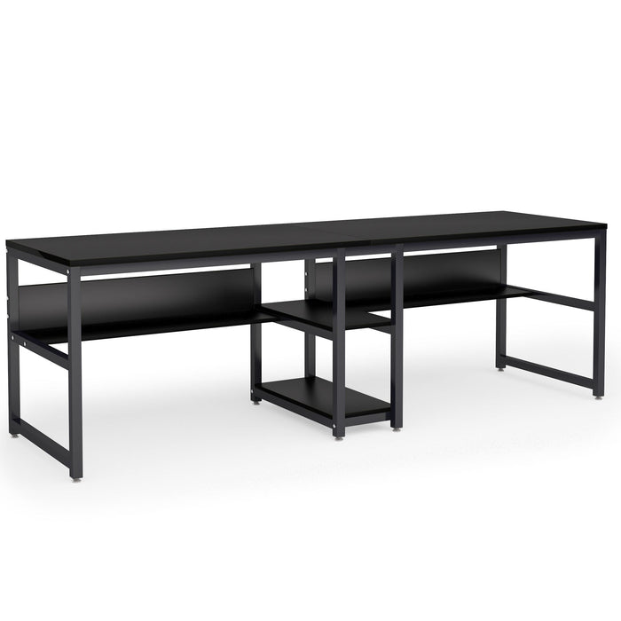 Tribesigns Bureau avec Rangement, 200 cm Bureau d'Ordinateur Double pour Deux Personnes, Bureau d'écriture Rustique avec étagère