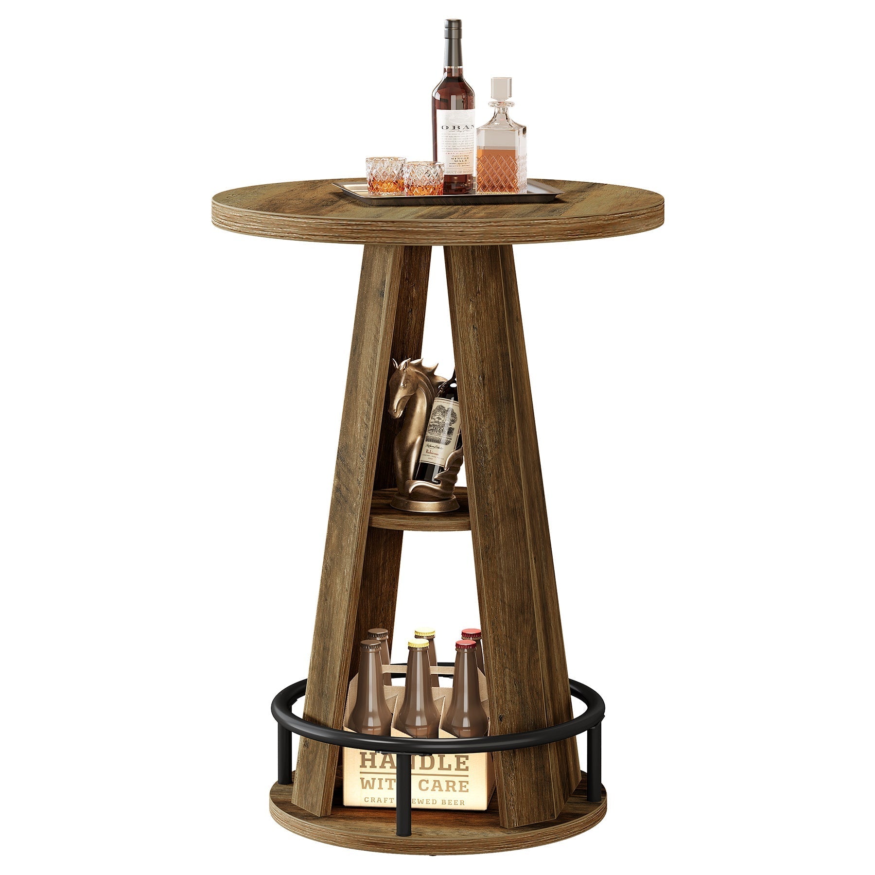 Tribesigns Ronde bartafel van 100 cm met opbergruimte, industriële bistrotafel voor woonkamer, bar, kleine ruimtes