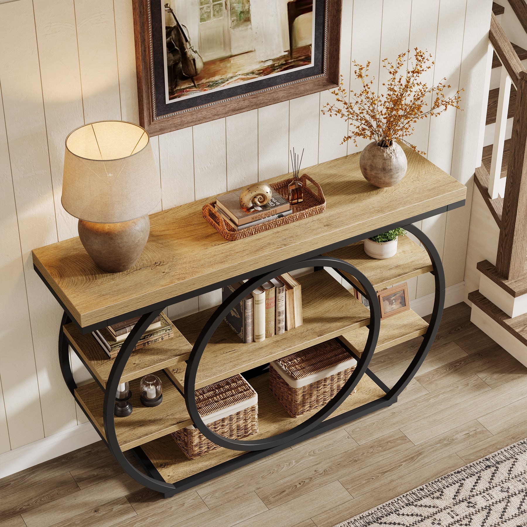 Tribesigns Console van 120 cm, Industriële 5-laagse salontafel met metalen frame