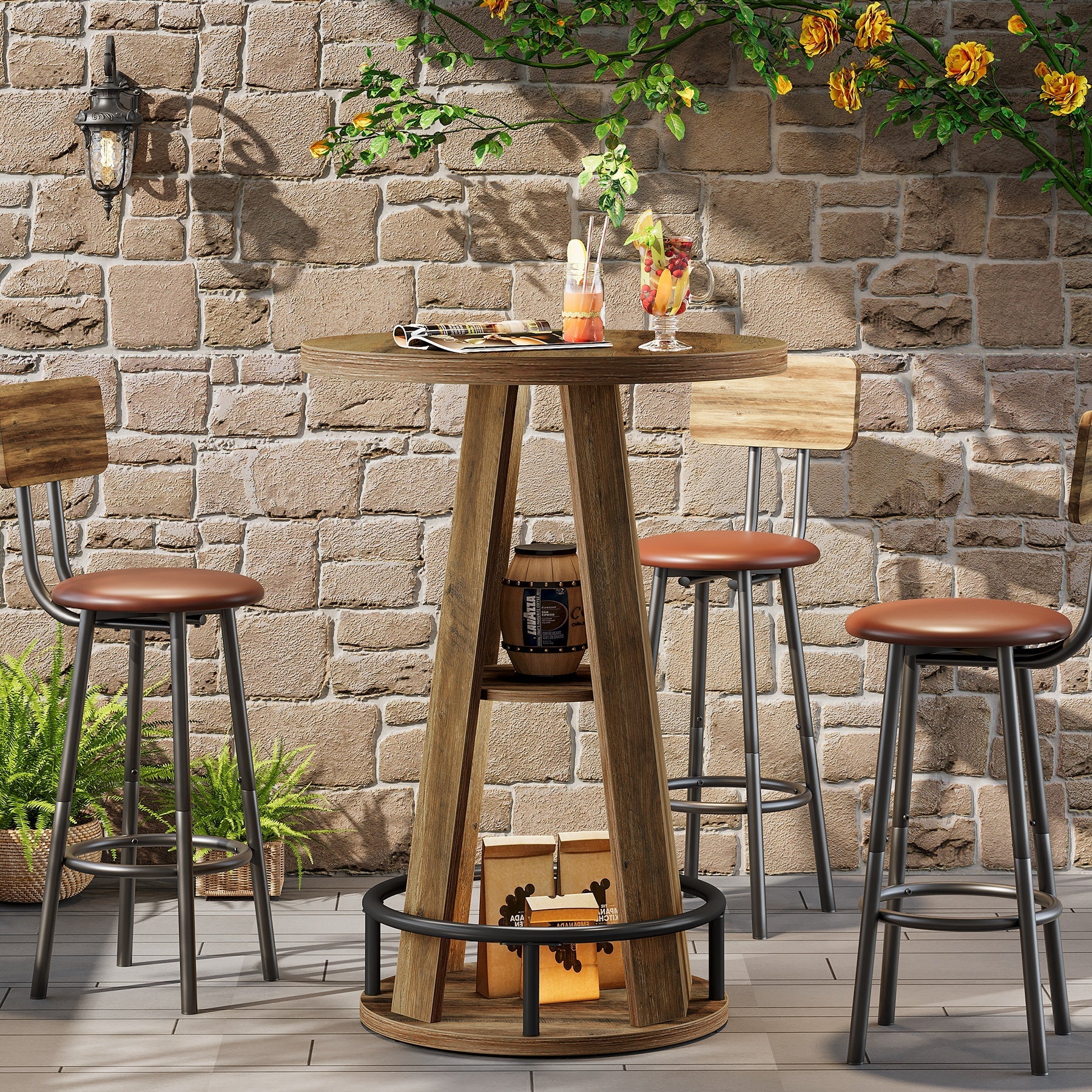 Tribesigns Ronde bartafel van 100 cm met opbergruimte, industriële bistrotafel voor woonkamer, bar, kleine ruimtes
