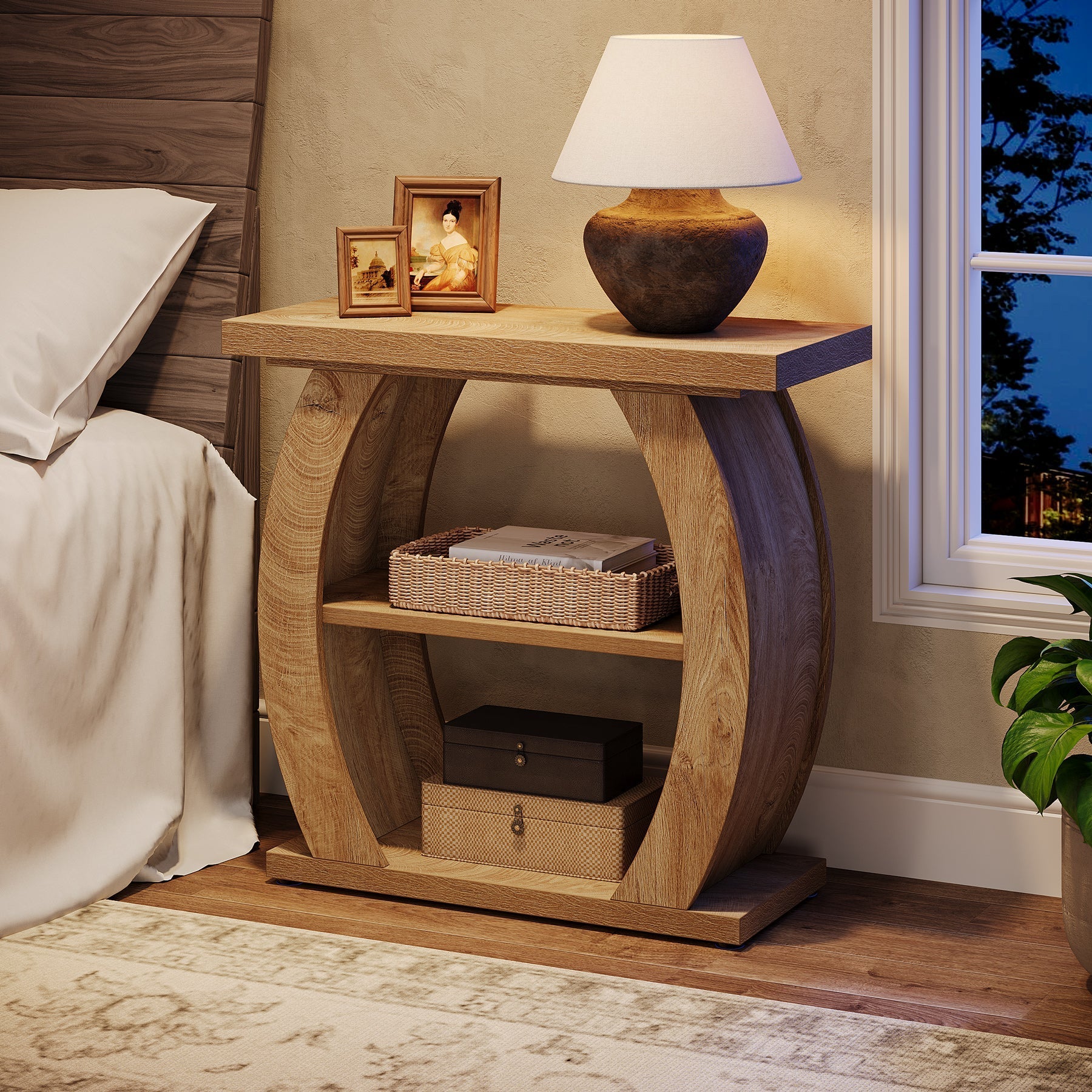 Tribesigns Table d'appoint étroite pour salon ou chambre, Table de 60 cm avec 3 niveaux de rangement