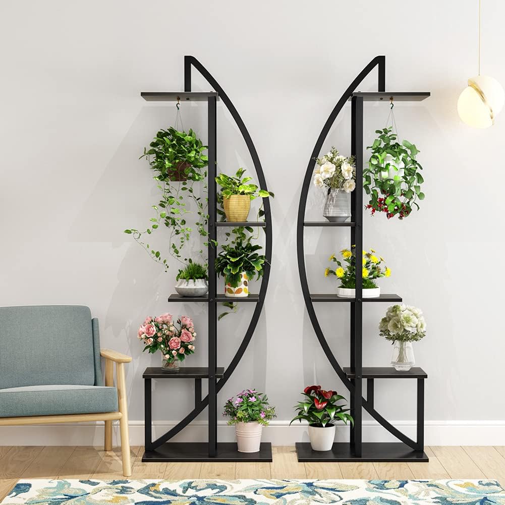 Tribesigns Set van 2 plantenstandaarden met 5 niveaus, Veelzijdig gebogen displayrek