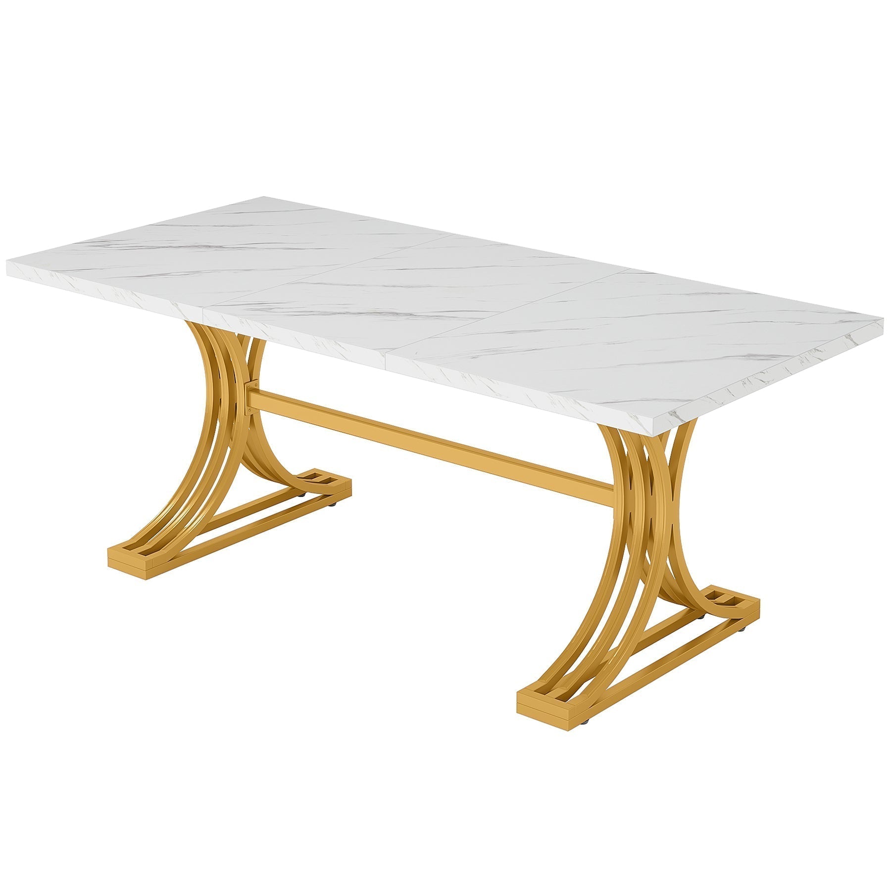 Tribesigns Table de salle à manger moderne de 160 cm avec plateau en marbre artificiel et pieds en métal