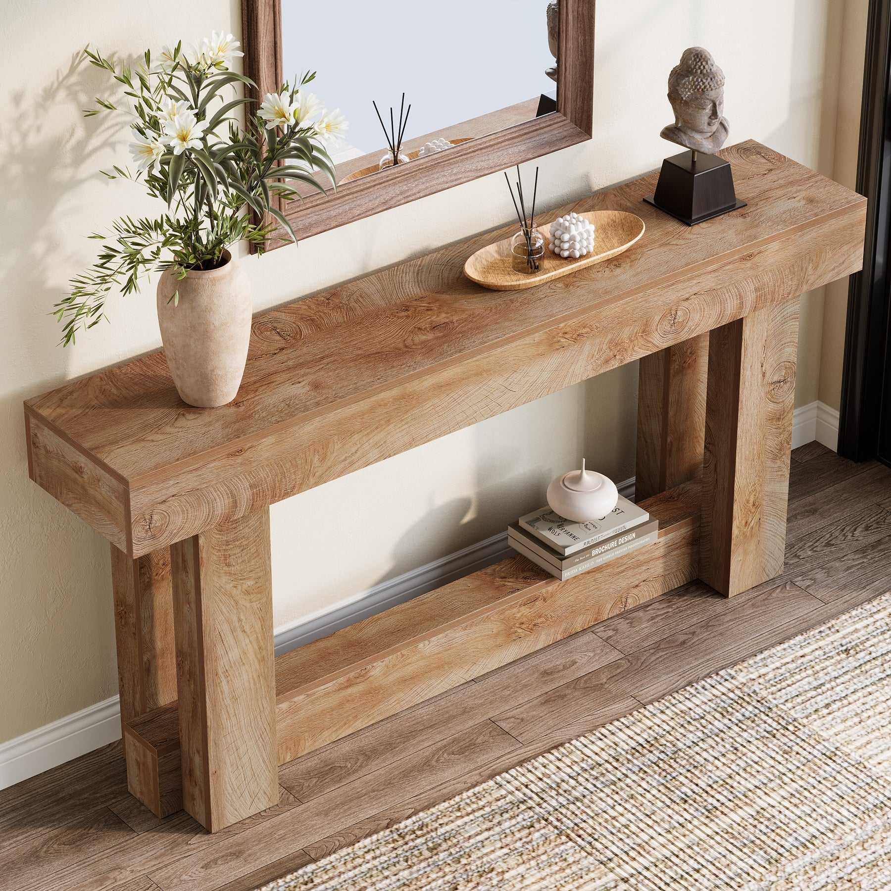 Tribesigns Table console en bois de 160 cm, Table d'entrée de ferme à 2 niveaux