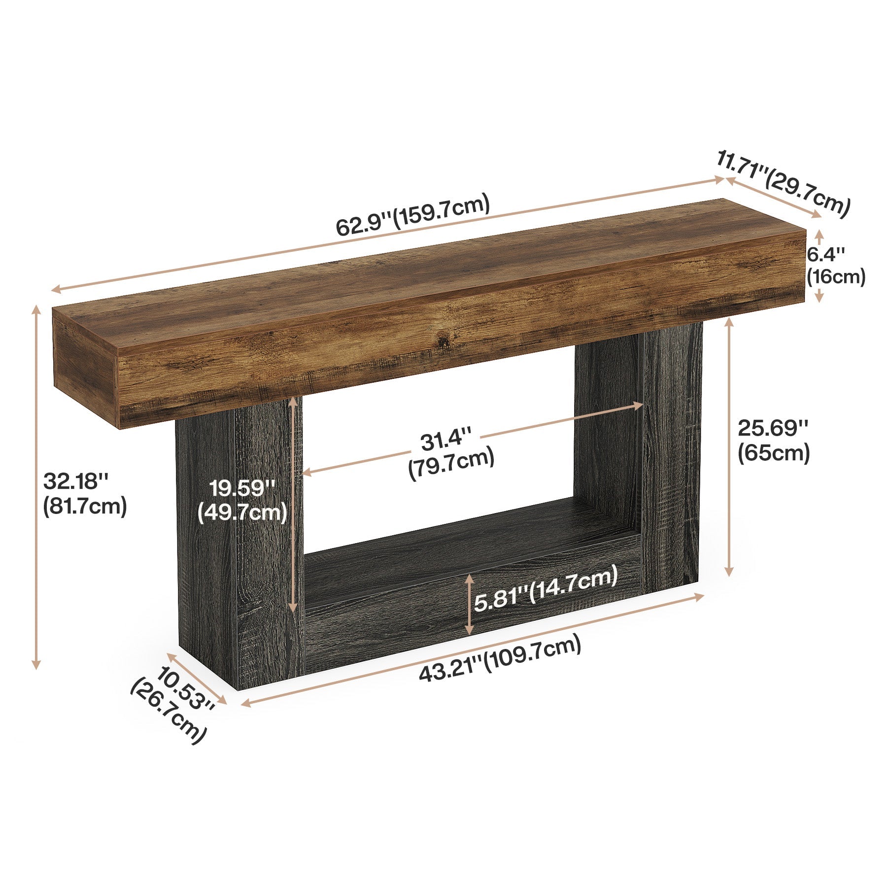 Tribesigns Table console en bois de 160 cm, Table de canapé de ferme à 2 niveaux Table d'entrée