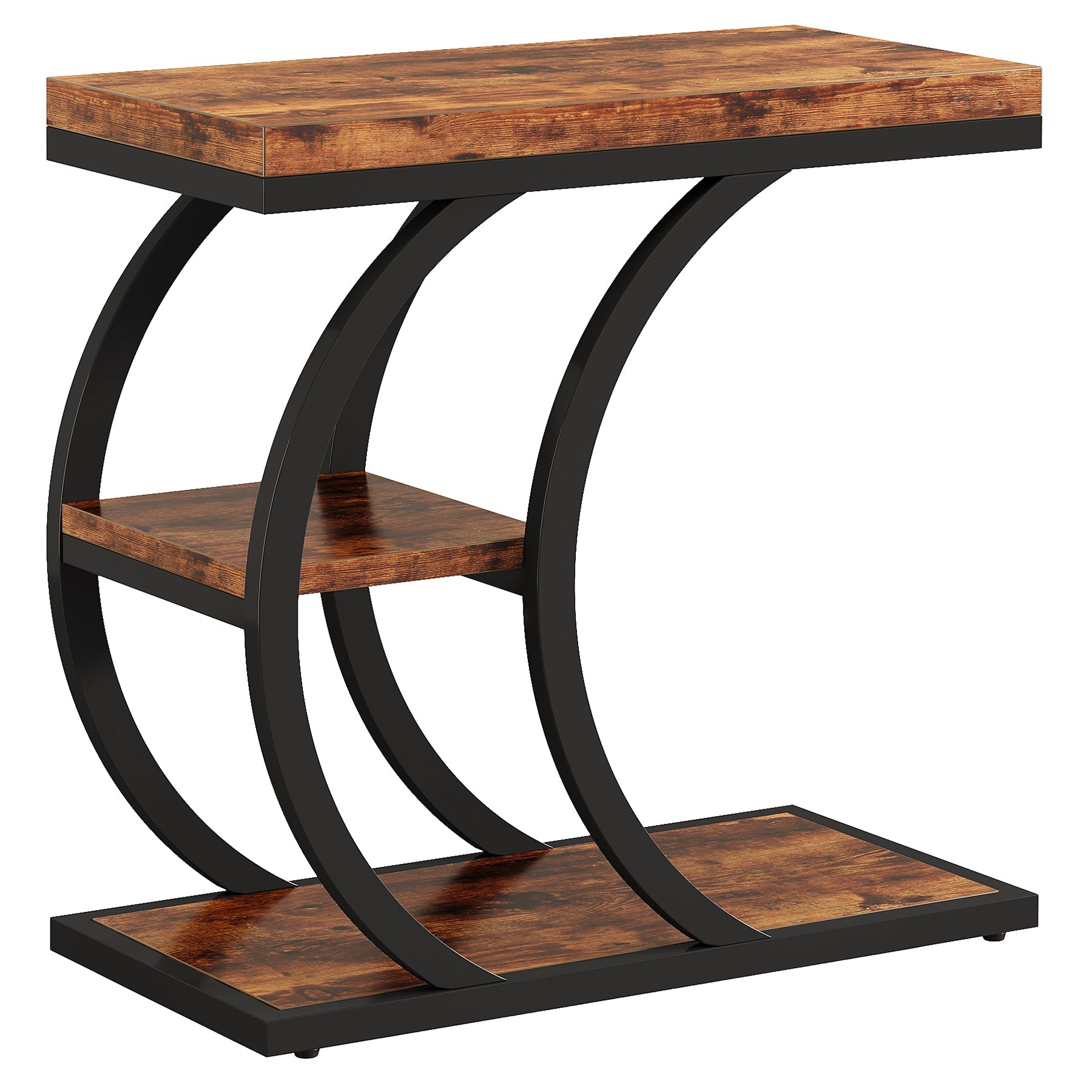 Tribesigns Table d'appoint 3 niveaux 60 cm, Table d'appoint design industriel en forme de C