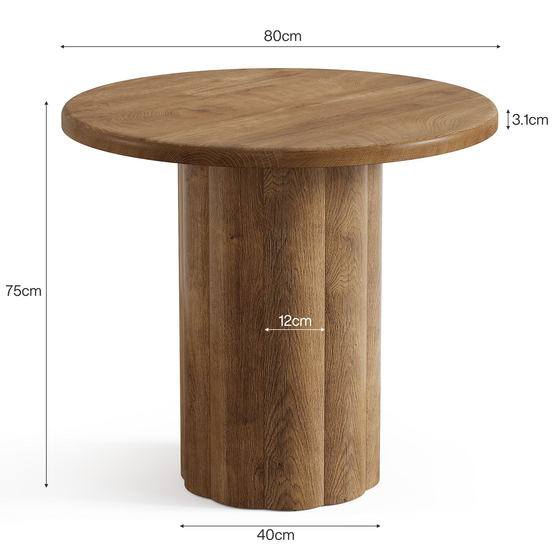 Tribesigns 80 cm ronde eettafel voor 2-4 personen, keukentafel met stabiele voet in bruin