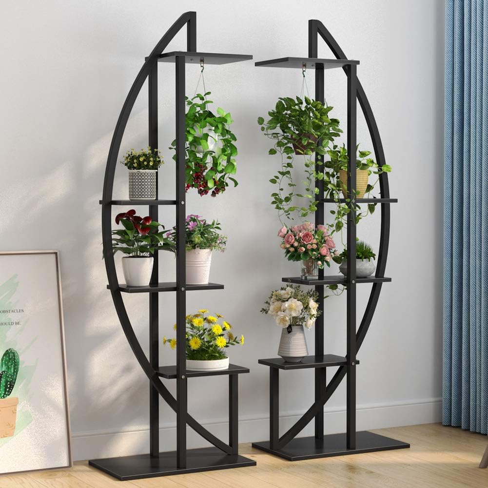 Tribesigns Set van 2 plantenstandaarden met 5 niveaus, Veelzijdig gebogen displayrek