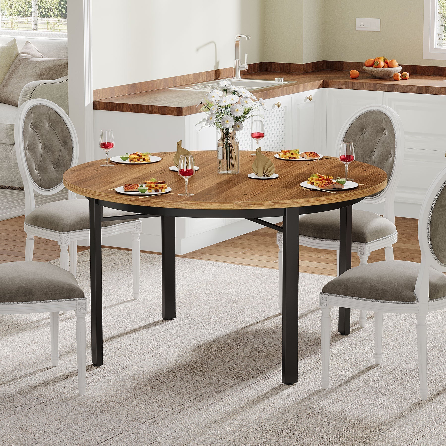Tribesigns Ronde Eettafel, 118 cm Keukentafel Eettafel voor 4 personen
