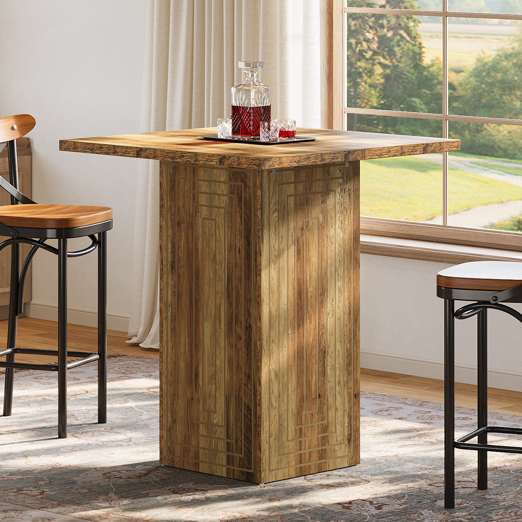 Tribesigns Table de bar carrée de style campagnard de 79 cm avec motif géométrique pour la cuisine et le salon