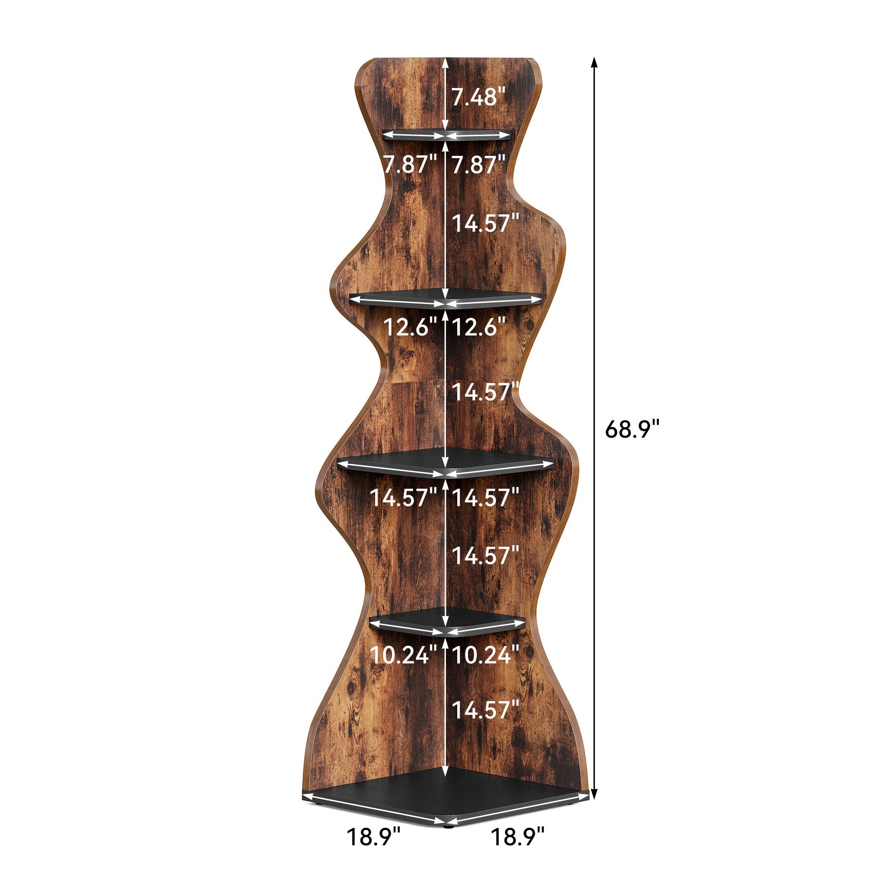 Tribesigns Hoekplank met 5 niveaus, 175,3 cm hoog, houten, vrijstaande, vierkante hoekplank