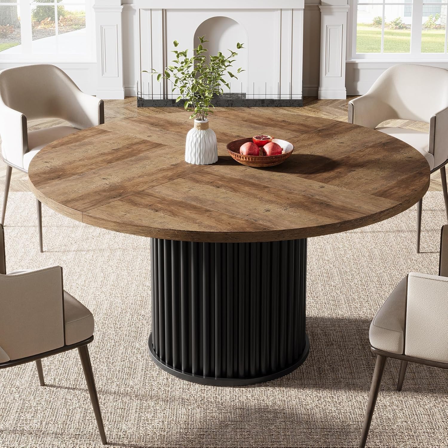 Tribesigns Table de salle à manger ronde noire de 120 cm pour 4 à 6 personnes, Table de cuisine moderne avec piètement en métal