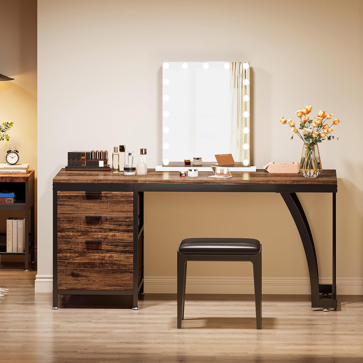 Tribesigns Kaptafel met 3 omkeerbare lades, Chique make-up bureau