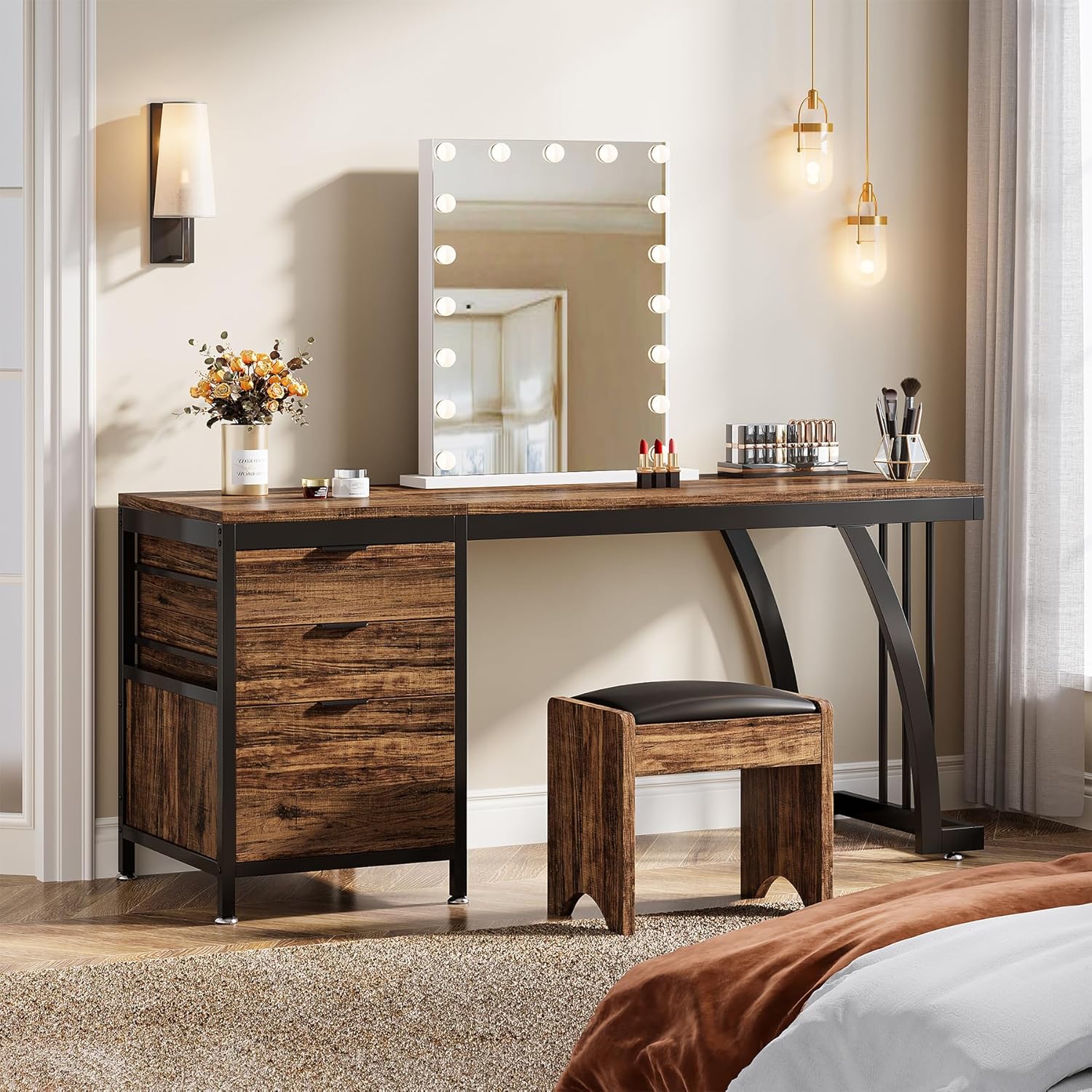 Tribesigns Kaptafel met 3 omkeerbare lades, Chique make-up bureau