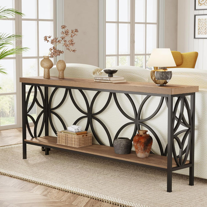 Tribesigns 2-Tier 160 cm Consoletafel, Industriële Sofa Tafel Achter de Bank