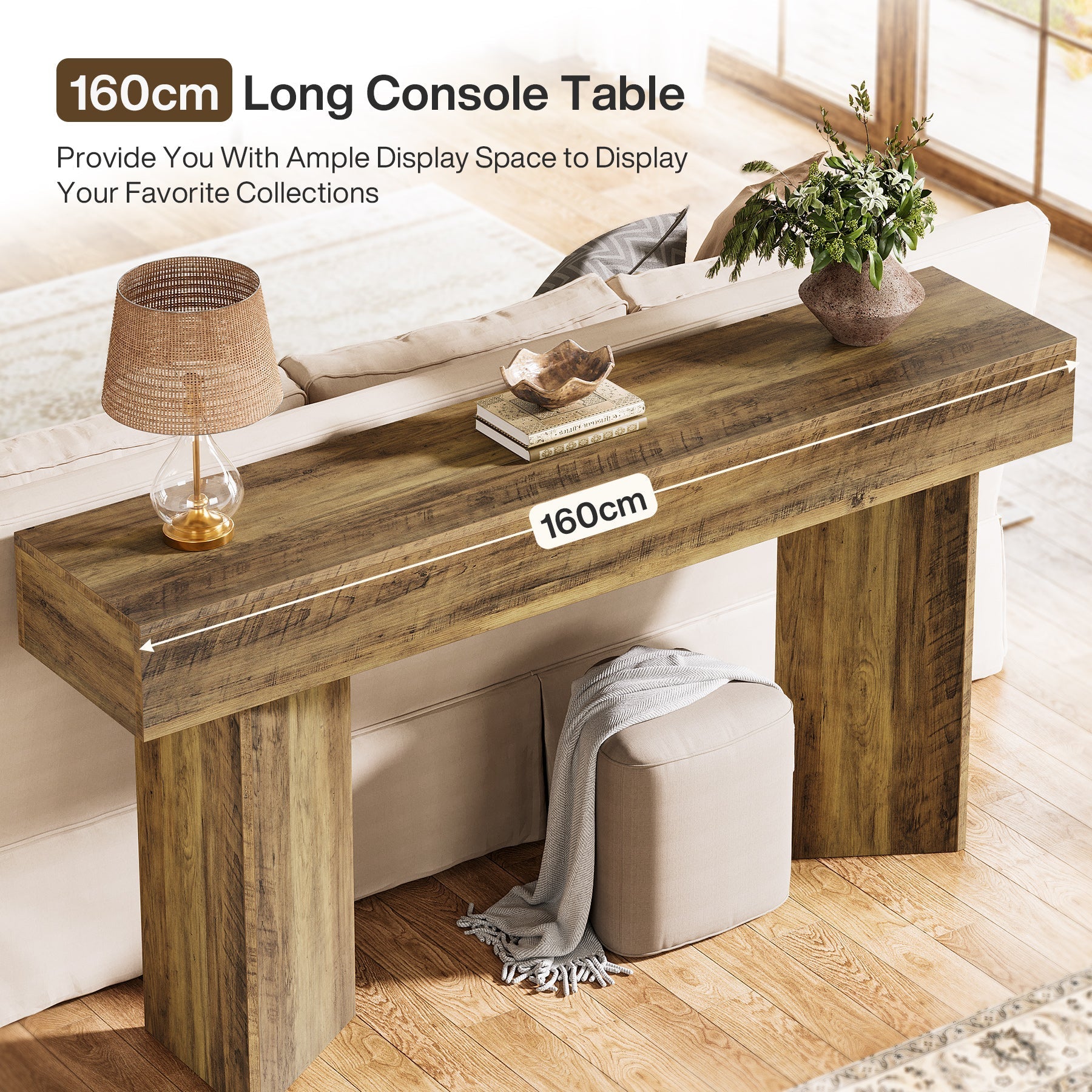Tribesigns Console longue de 160 cm, Table d'appoint étroite derrière le canapé