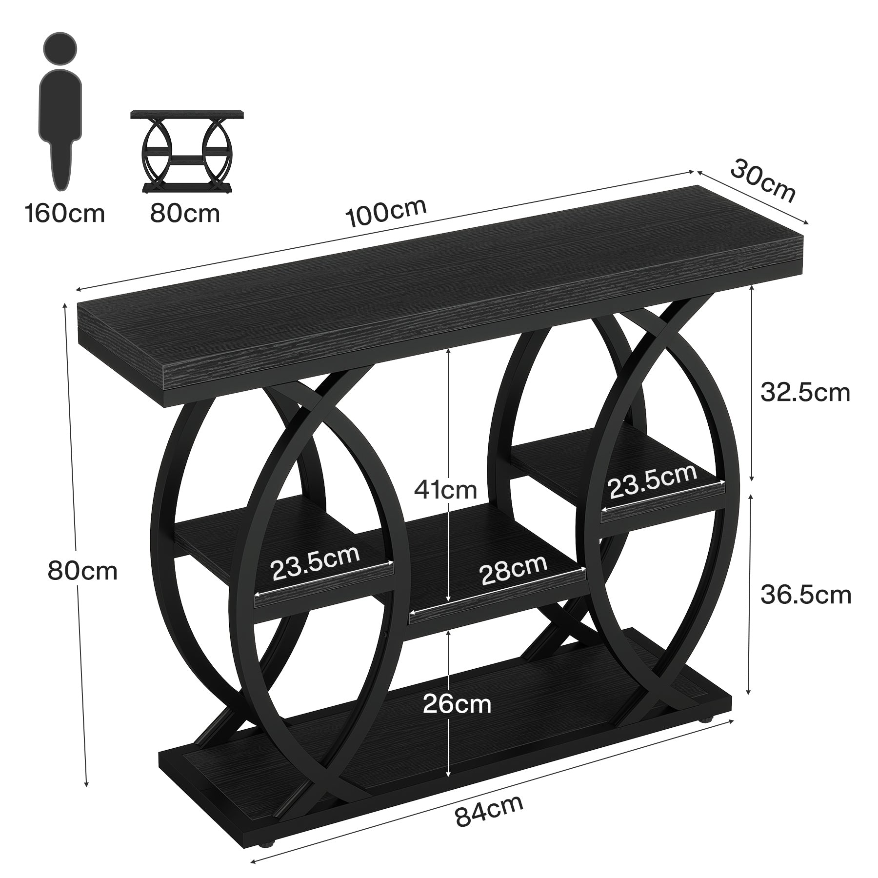 Tribesigns Console van 100 cm, 4-laags banktafel, haltafel met planken