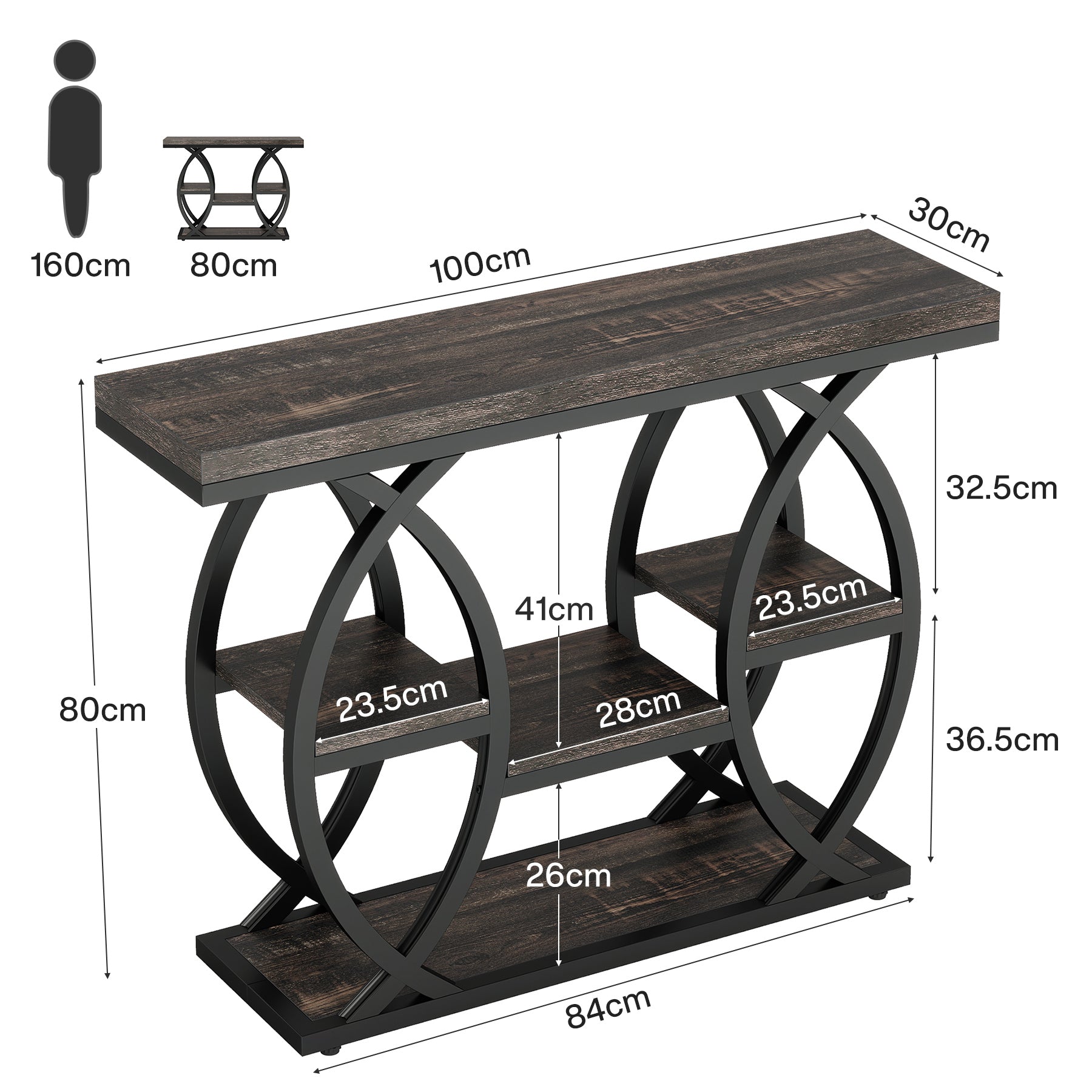 Tribesigns Console van 100 cm, 4-laags banktafel, haltafel met planken