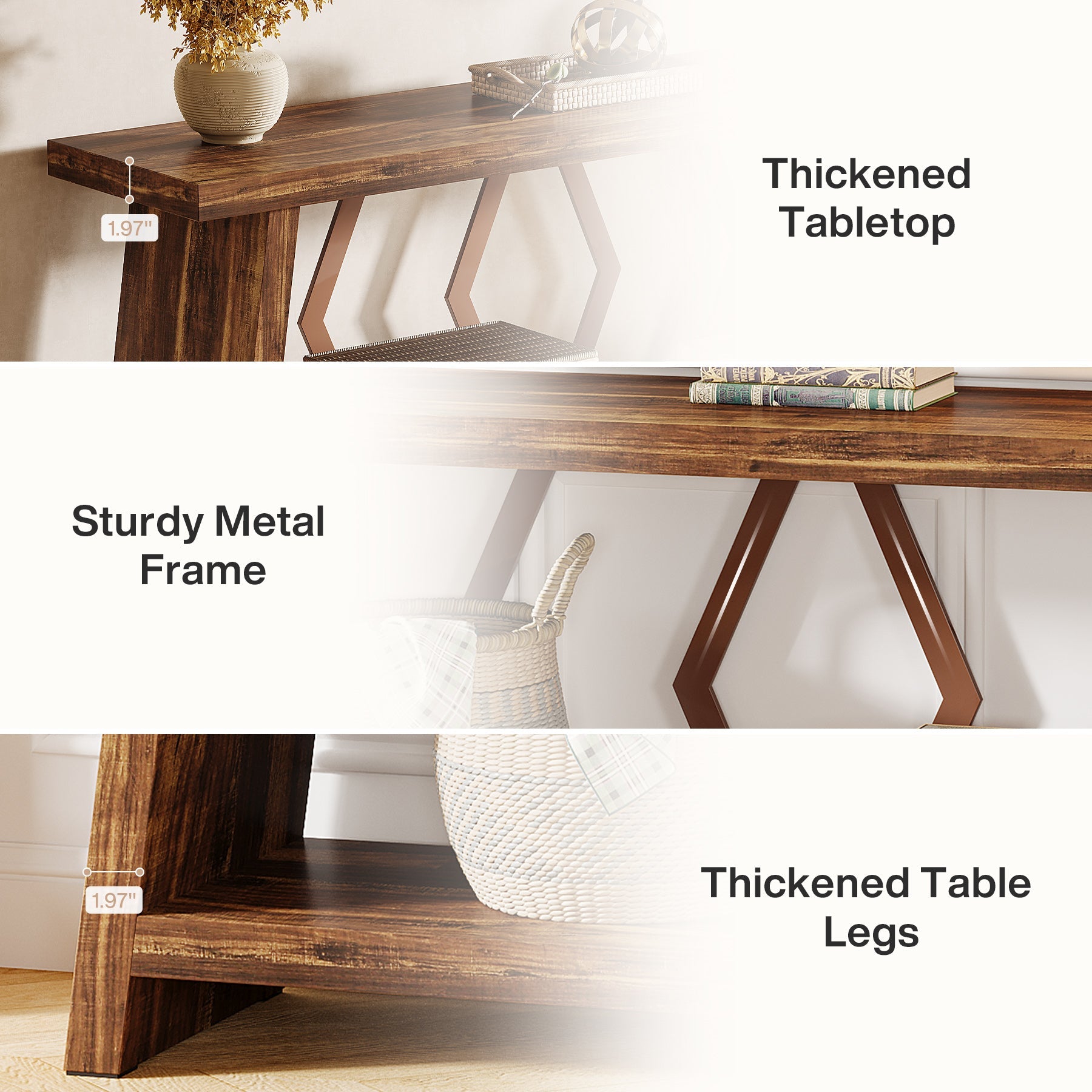 Tribesigns Console longue de 180 cm en bois à 2 niveaux avec rangement