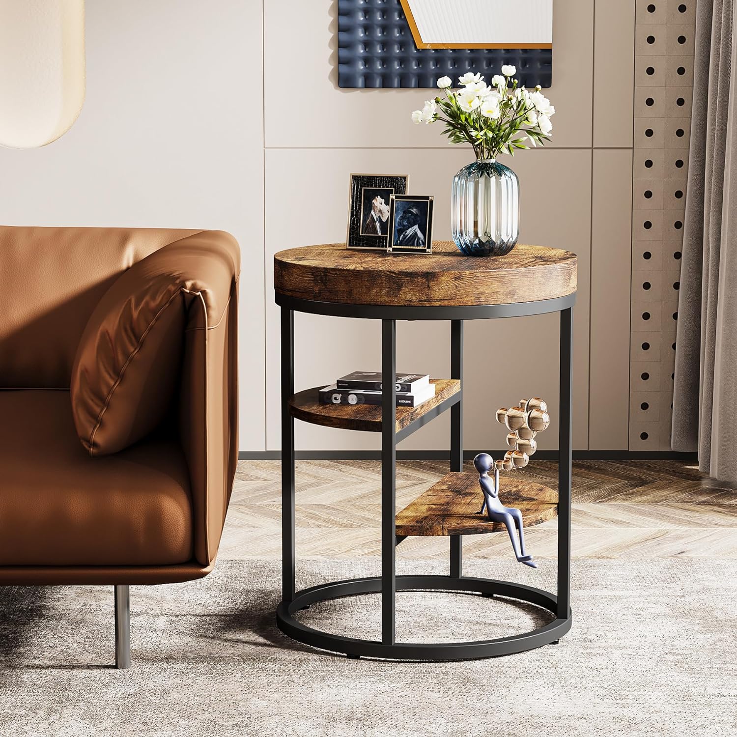 Tribesigns Ronde Bijzettafel, Bijzettafel met Drie Niveaus