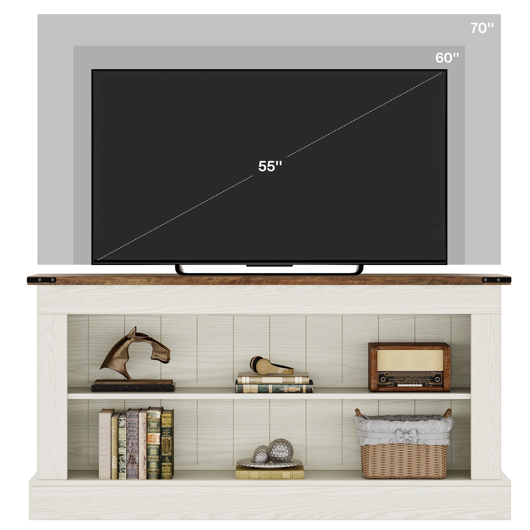 Tribesigns Meuble TV 160 cm, Console multimédia style ferme avec rangement