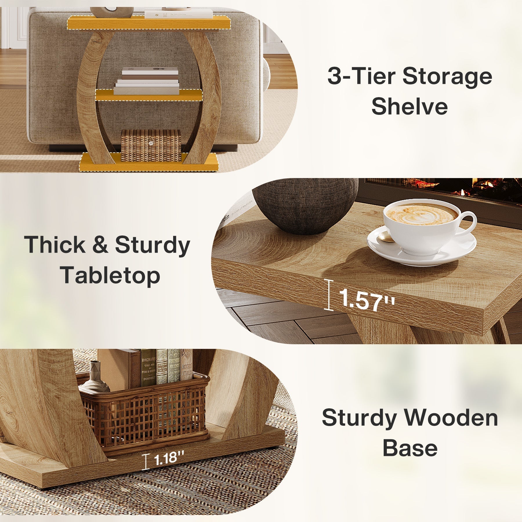 Tribesigns Table d'appoint étroite pour salon ou chambre, Table de 60 cm avec 3 niveaux de rangement