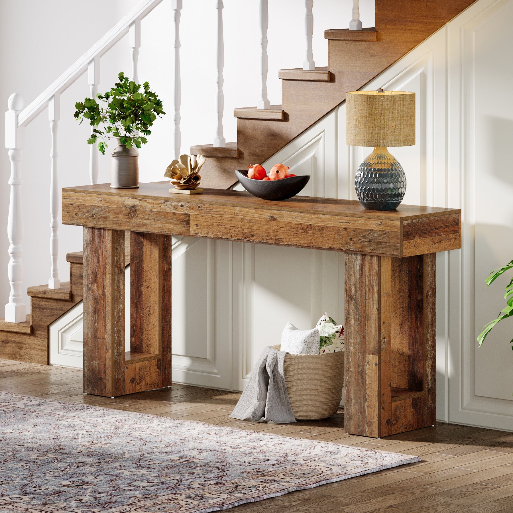 Tribesigns Table console de 160 cm, Table d'entrée de style ferme en bois