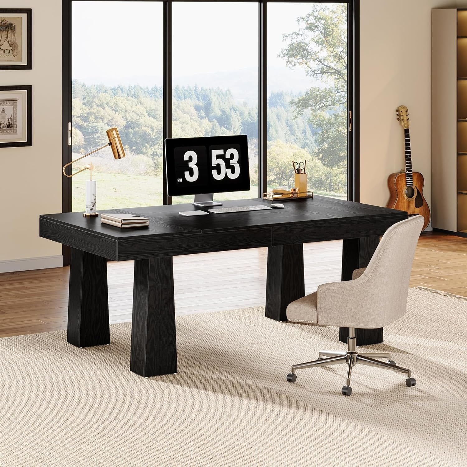 Tribesigns Computertafel 160 cm, Bureau in moderne industriële stijl met versterkte taps toelopende poten in zwart