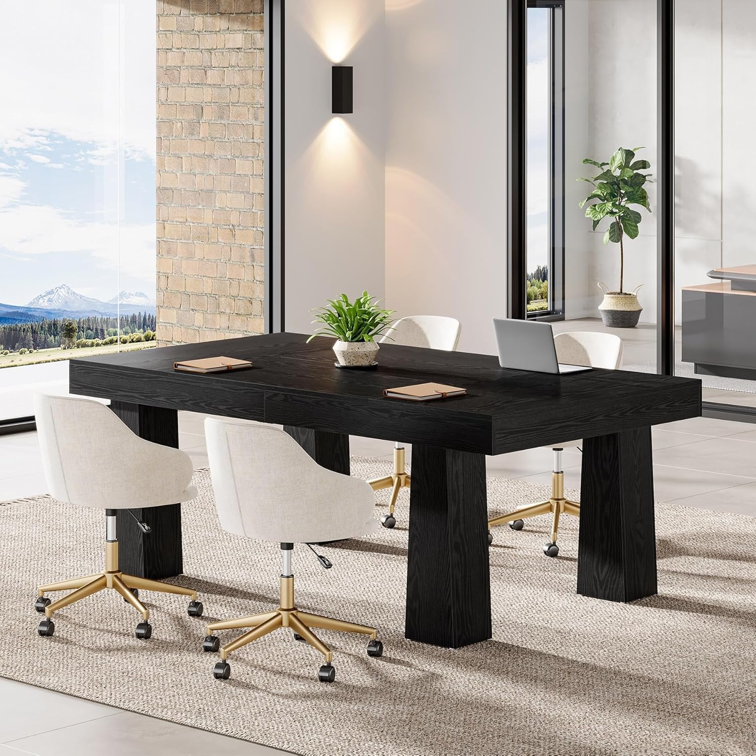 Tribesigns Vergadertafel van 160 cm, Moderne industriële vergadertafel met 4 zwarte taps toelopende poten
