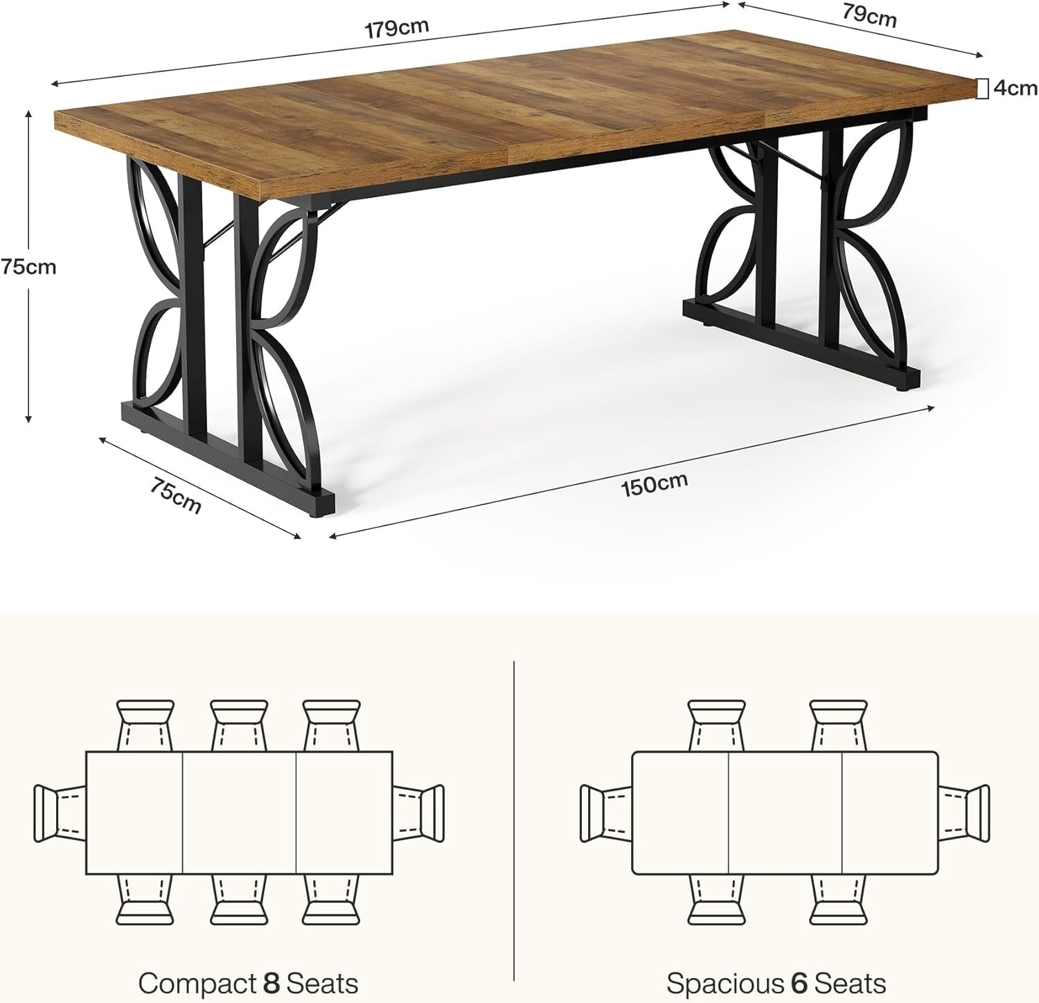 Tribesigns Rechthoekige Eettafel, Industriële Keukentafel voor 6 tot 8 Personen