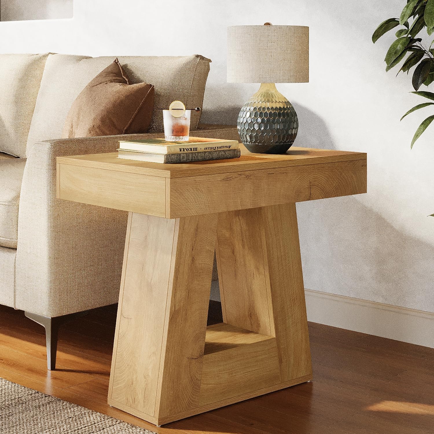 2-laags smalle bijzettafel met 60 cm brede basis