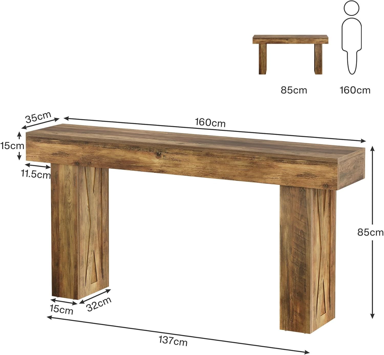 Tribesigns Smalle consolestafel 160 cm, Moderne banktafel voor hal Entreettafel voor woonkamer