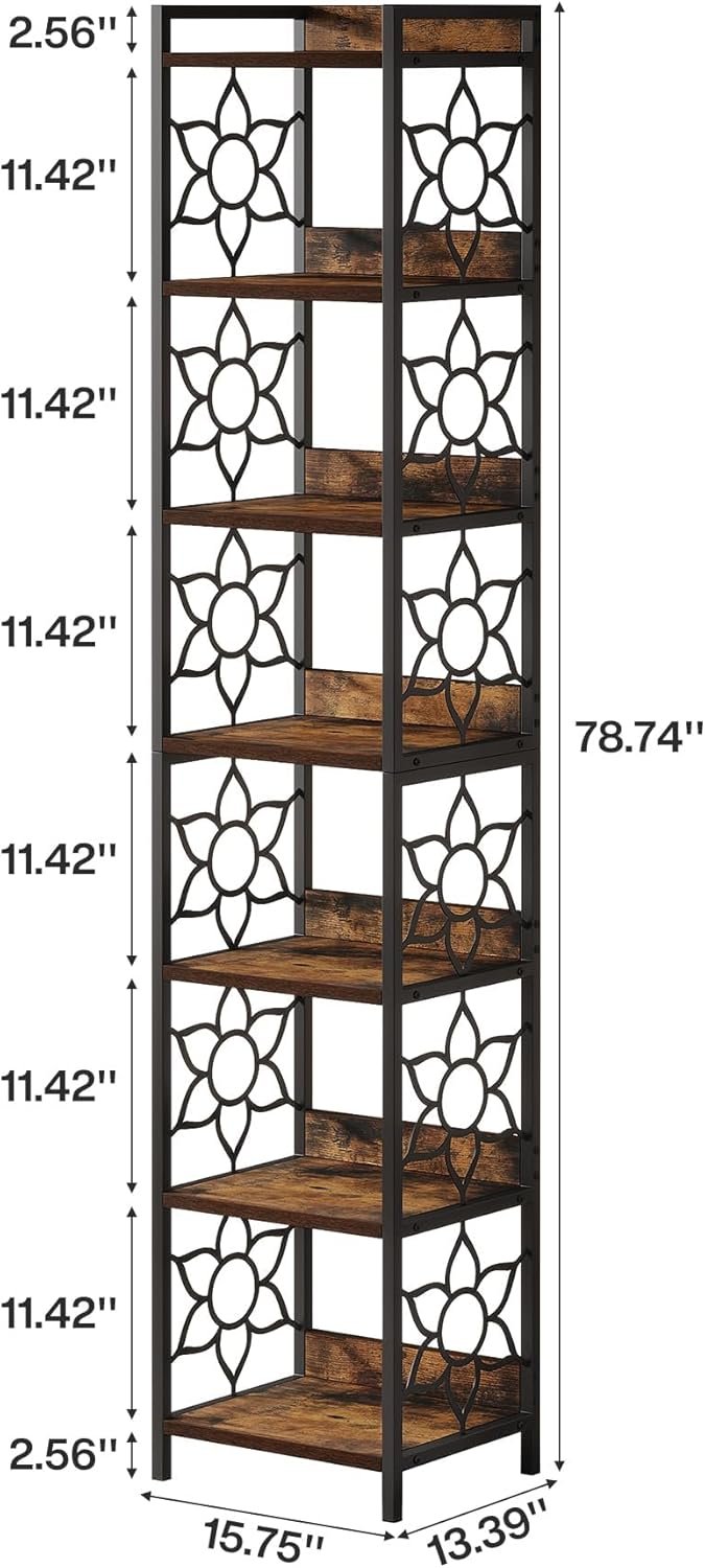 Tribesigns 7-laags extra hoge smalle hoekplank hout met metalen frame voor woonkamer