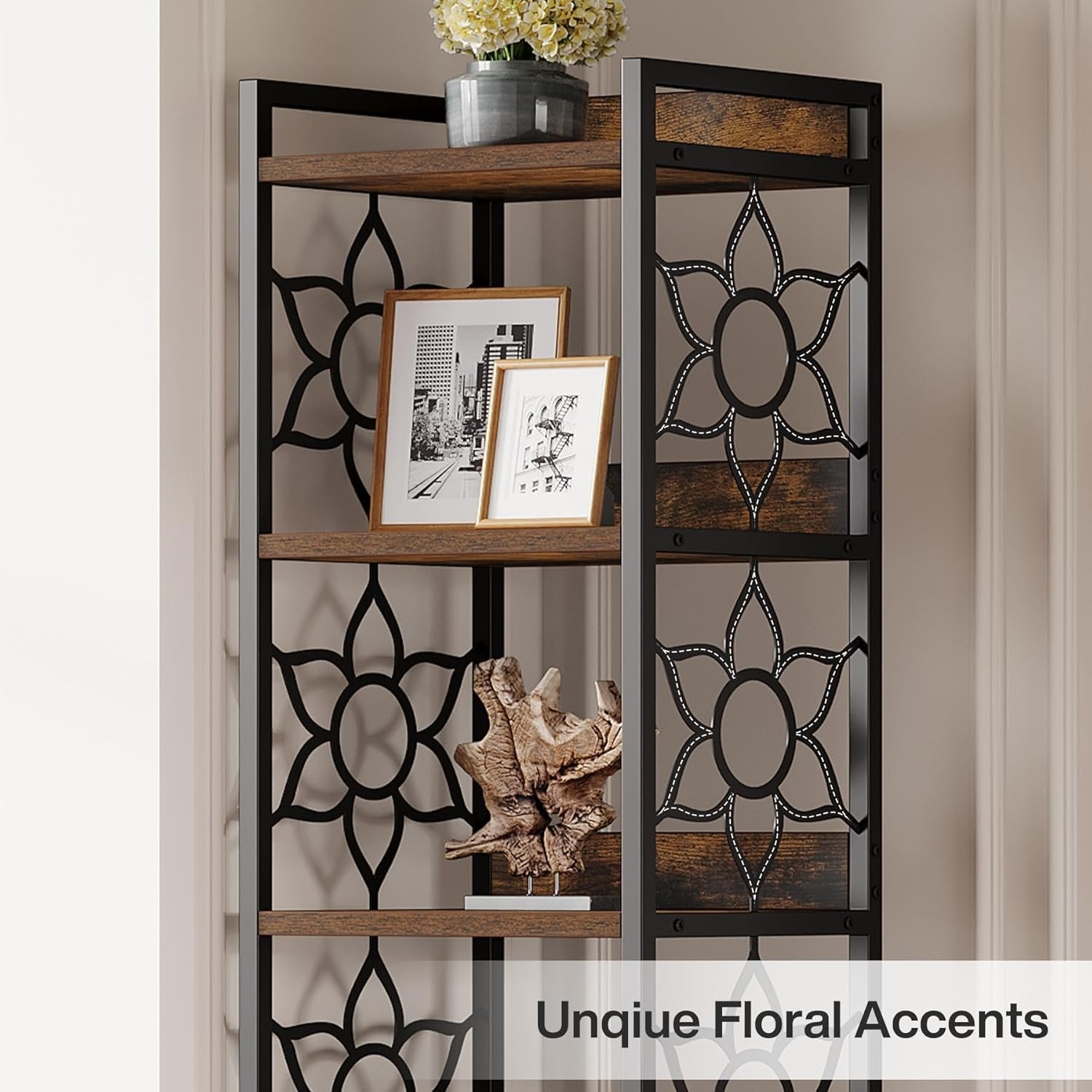 Tribesigns 7-laags extra hoge smalle hoekplank hout met metalen frame voor woonkamer