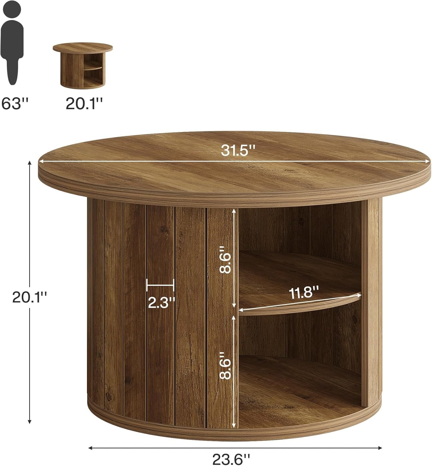 Tribesigns Ronde Salontafel, 2-Laags Cirkelvormige Salontafel Kleine Houten Salontafel