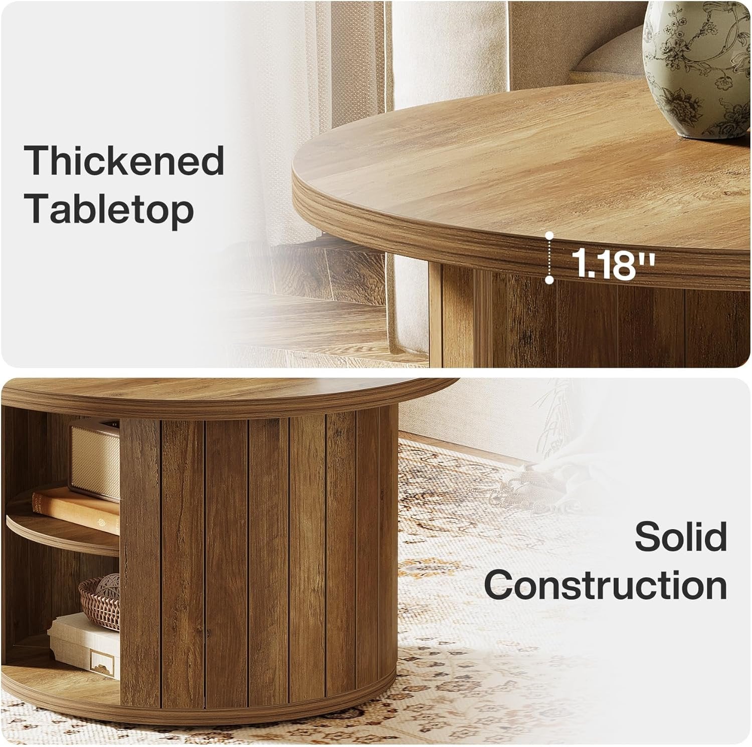 Tribesigns Ronde Salontafel, 2-Laags Cirkelvormige Salontafel Kleine Houten Salontafel