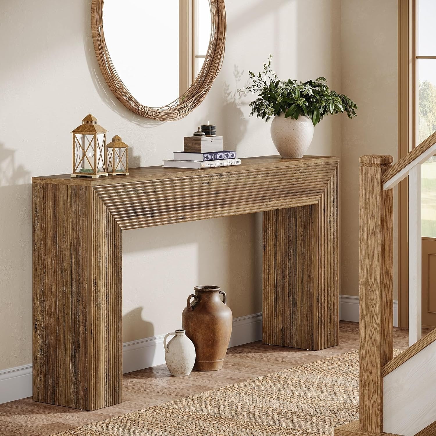 Tribesigns 160 cm Consoletafel met Gegroefd Ontwerp, Industriële Bijzettafel