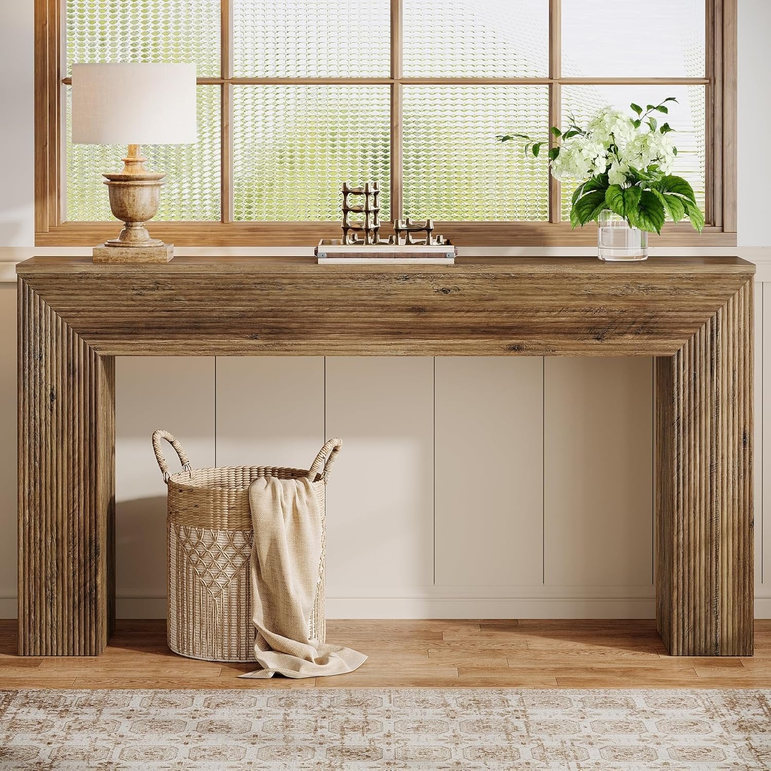 Tribesigns 160 cm Consoletafel met Gegroefd Ontwerp, Industriële Bijzettafel