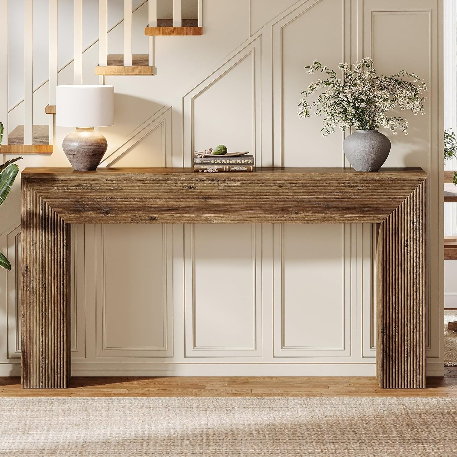 Tribesigns 160 cm Consoletafel met Gegroefd Ontwerp, Industriële Bijzettafel