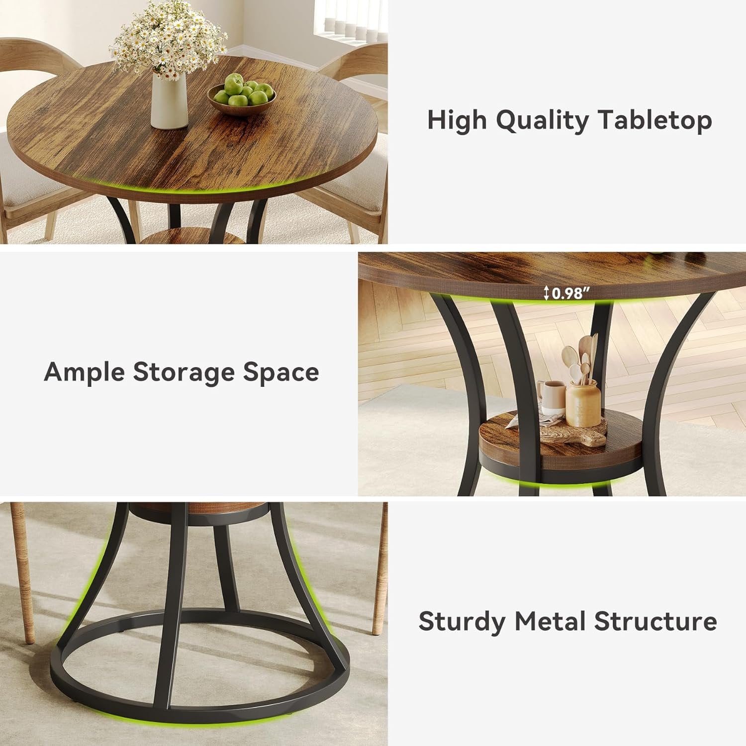 Tribesigns ronde eettafel, 80 cm, voor 2-4 personen, voor keuken en woonkamer