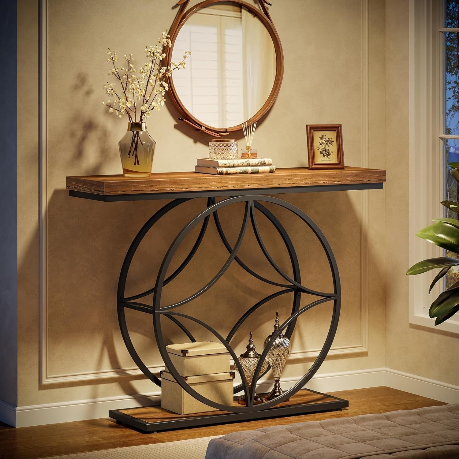 Tribesigns Industriële 2-laags consoletafel van 120 cm met geometrisch metalen frame
