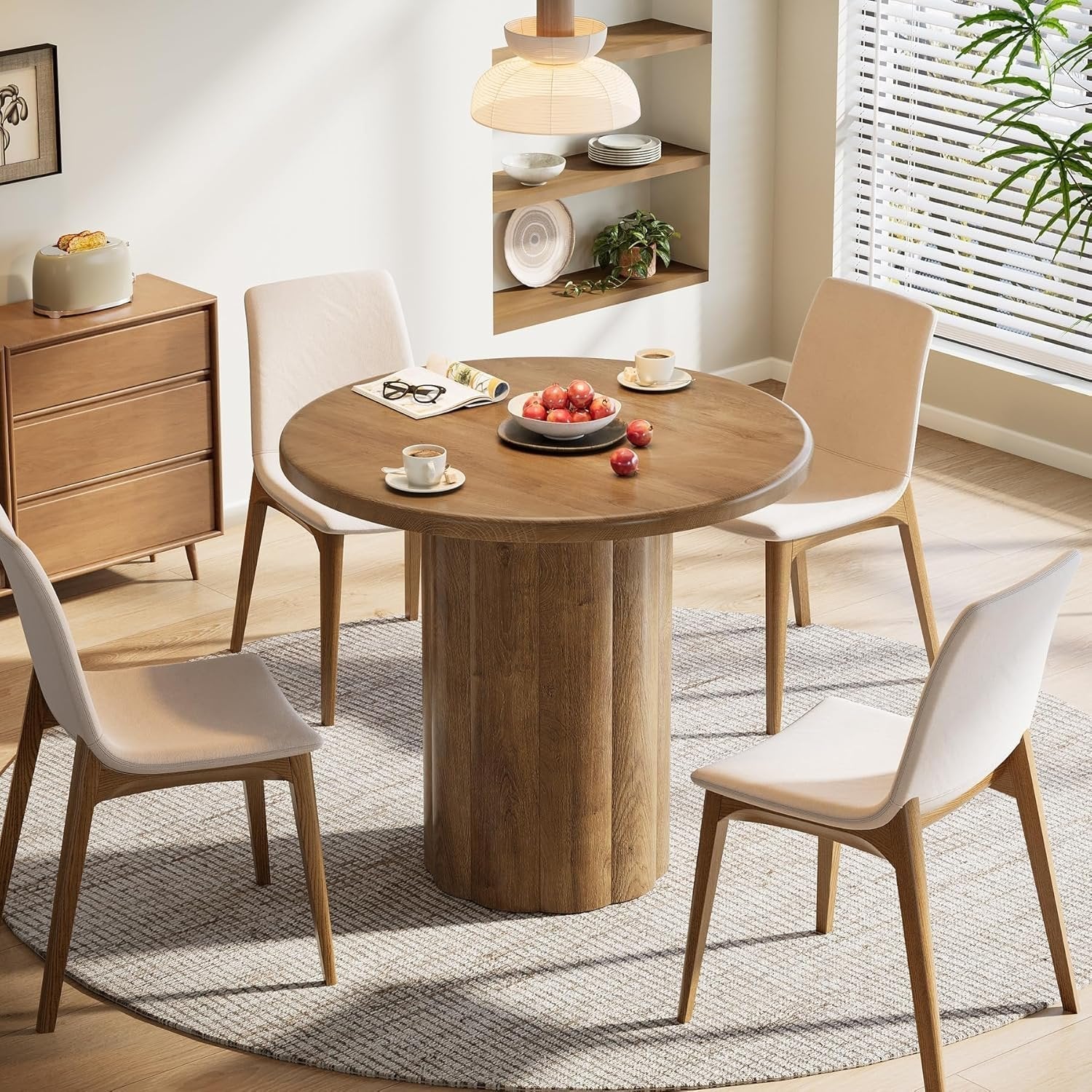 Tribesigns 80 cm ronde eettafel voor 2-4 personen, keukentafel met stabiele voet in bruin