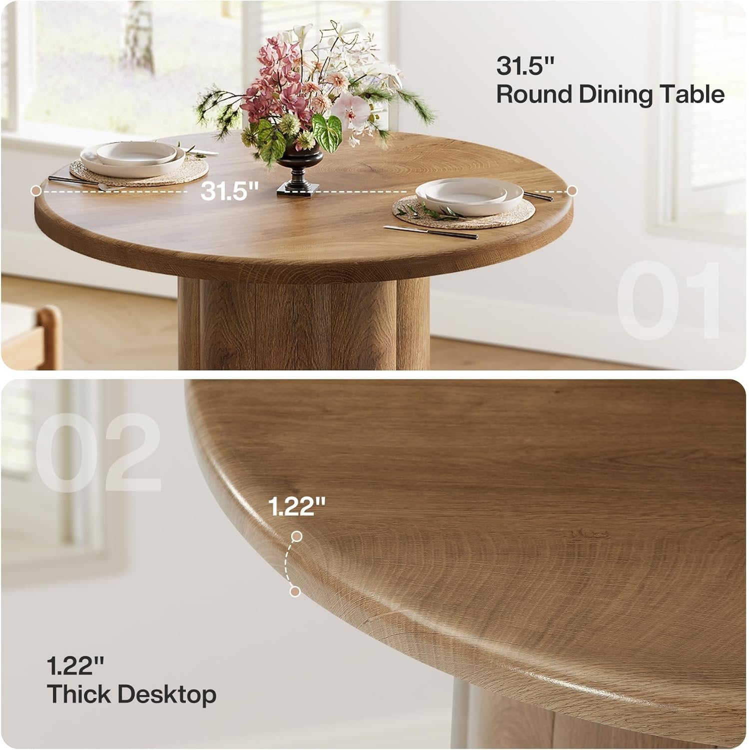 Tribesigns 80 cm ronde eettafel voor 2-4 personen, keukentafel met stabiele voet in bruin
