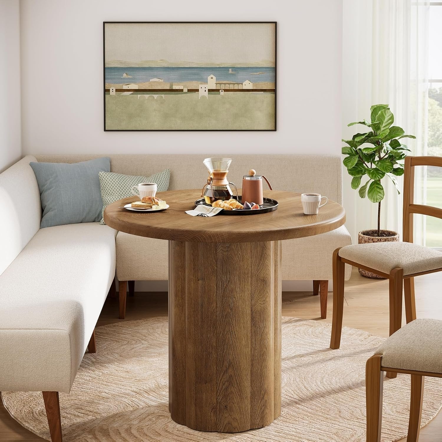 Tribesigns 80 cm ronde eettafel voor 2-4 personen, keukentafel met stabiele voet in bruin