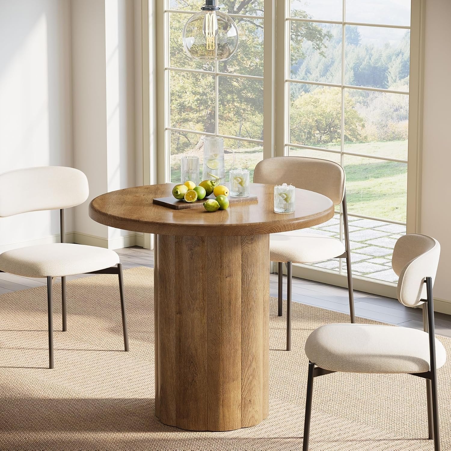 Tribesigns 80 cm ronde eettafel voor 2-4 personen, keukentafel met stabiele voet in bruin