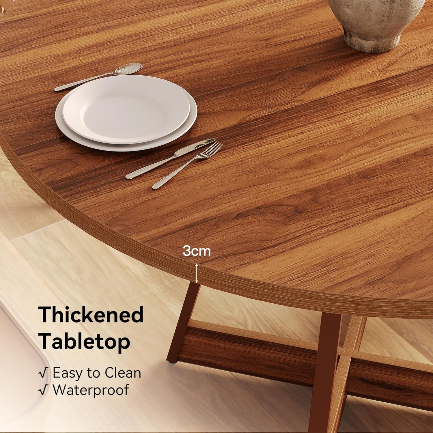 Tribesigns Table à manger ronde pour 2 à 4 personnes, Table de style campagnard de 100 cm, table à manger en bois