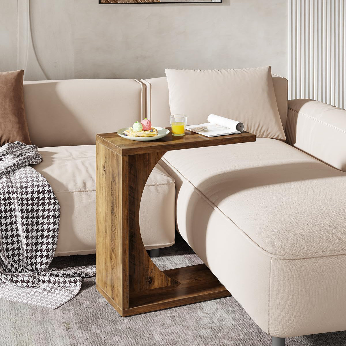 Tribesigns Bijzettafel in C-vorm, 60×30×65 cm, Rustieke stijl voor naast de bank