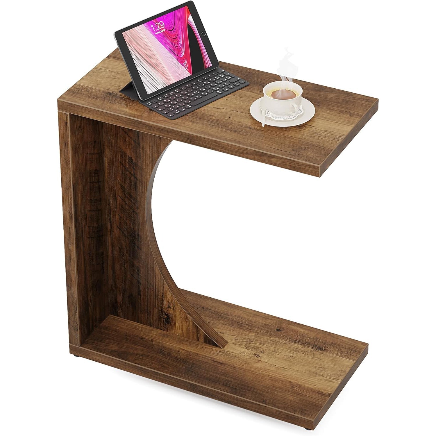 Tribesigns Bijzettafel in C-vorm, 60×30×65 cm, Rustieke stijl voor naast de bank