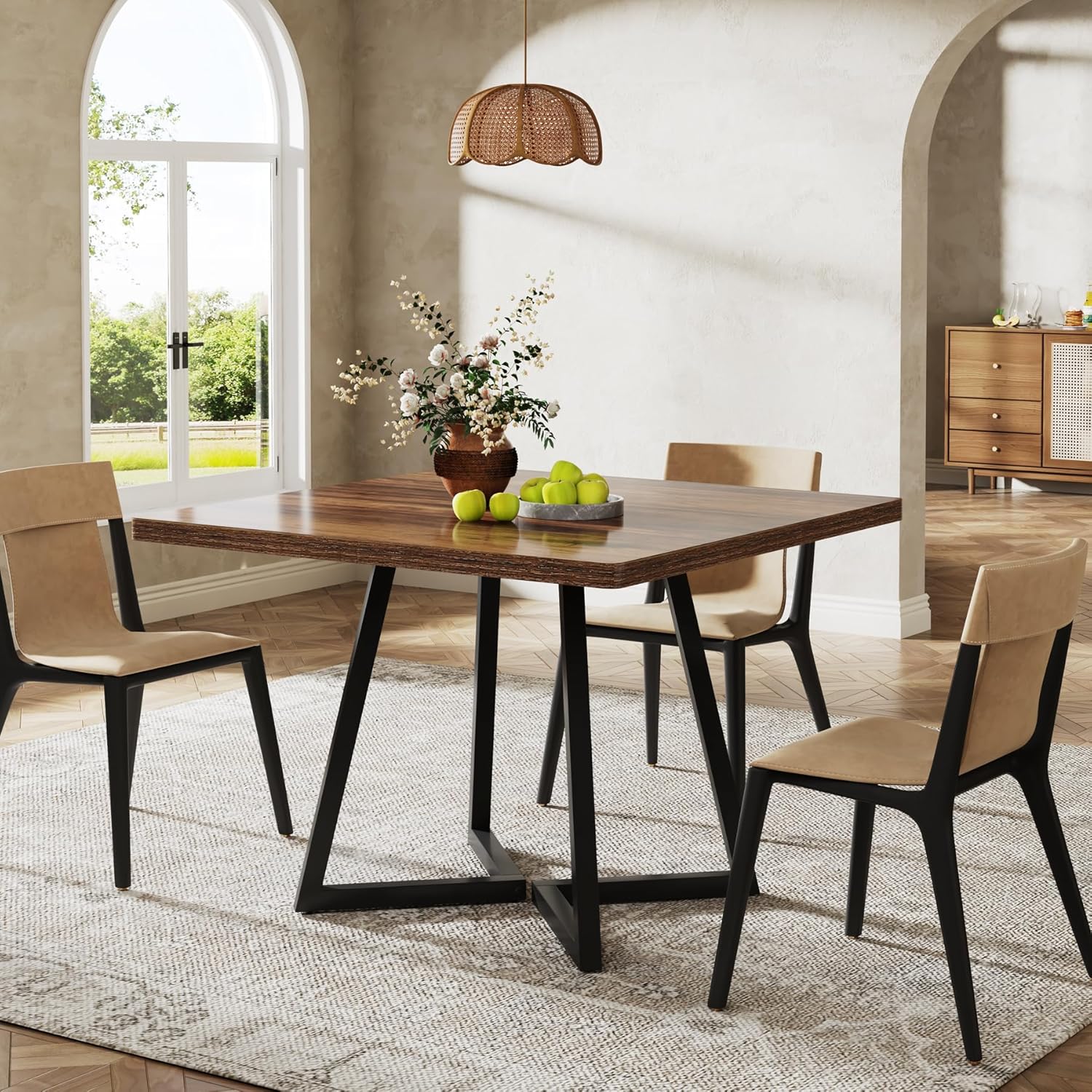 Tribesigns Eettafel voor 4 Personen, Tafel met Metalen Poot, Houten Eettafel